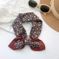 Retro floral 100% cotton square neck scarf for women in reddish-brown floral print - MBFJ27 Style / 65x65cm / Brown