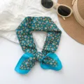 Retro style blue 100% cotton square bandana with vintage floral print for women - MBFJ27 Style / 65x65cm / Blue