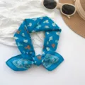 Vintage blue floral 100% cotton square necktie scarf for women in trendy summer style - MBFJ28 Style / 65x65cm / Blue