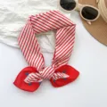 Vintage red and white striped 100% cotton small square scarf with a cute bow knot - Small Square Scarf (MBFJ29) / 65x65cm / Red