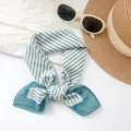 Vintage green striped cotton neck scarf and bandana for summer travel outfit - Small Square Scarf (MBFJ29) / 65x65cm / Lake Blue