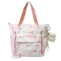 Borsa tote per studenti stile coreano rosa con motivo paesaggistico e ciondolo a coniglietto - Pink single back / con portachiavi