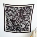 Full display of a vintage floral print 90cm silk-like twill square scarf for women - RY-44