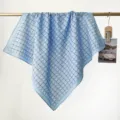 Vintage style light blue floral printed cotton square scarf draped on a decorative gold rod - RY-46