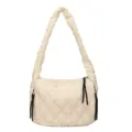 Borsa a tracolla trapuntata beige da donna, borsa a nuvola morbida imbottita con zip e manico. - Bianco