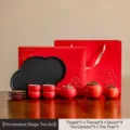 Elegant persimmon-themed ceramic tea set including teapot cups and tray in a red gift box - Teapot 4 Cups 2 Cans Begonia Tray Gift Set / Palace Wall Red
