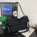 Large black nylon messenger bag for men, Japanese style commuter crossbody shoulder bag - L / Black