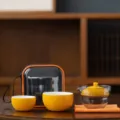Creative orange-peel texture travel tea set including one pot two cups and carrying bag - 1 Pot 2 Cups + Tea Towel + Bag / Orange Shape Style