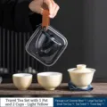 Portable ceramic travel tea set in light yellow finish with compact carrying case. - 1 Bottle + 2 Cups Set / Gem Yellow