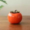Persimmon-shaped ceramic wedding candy box with glossy orange finish and green lid - Persimmon Candy Jar - Simple Pack