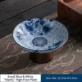 Petite assiette à fruits en céramique bleu et blanc, diamètre 12,2 cm, hauteur 6,3 cm - Diamètre 12,2cm Hauteur 6,3cm / Style 01 Voeux de Bonheur