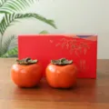 Two creative persimmon-shaped ceramic jars with elegant red wedding candy gift box - Persimmon Candy Jar - Double Jar Gift Box