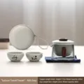 Tragbares Keramik-Panda-Teeset mit Teekanne 2 Tassen und Reiseetui in Graufinish - One Pot Two Cups With Case / Grass Ash