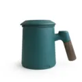 Grote matgroene keramische theebeker met donkerhouten handvat en filterdeksel - Elegant Groen Met Houten Handvat (Eenvoudig Pakket) / Donkergroen