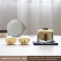 Tragbares Panda-Keramik-Teeservice in Reisgelb mit zwei Tassen und Teekanne - One Pot Two Cups With Case / Rice Beige