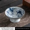 Petite assiette à fruits en céramique bleu et blanc à pied haut, motif poisson, 12,4 cm - Diamètre 12,4cm Hauteur 4,8cm / Style 02 Prospérité de Poisson