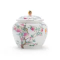 Boîte à thé en céramique blanche avec motif fleurs de pêcher et couvercle doré - 1350ml
