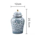 Barattolo di zenzero in porcellana bianca e blu con 12cm di larghezza e 20,5cm di altezza. - Motivo Fiori Splendidi (Confezione Semplice)