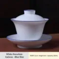 Traditional Dehua white porcelain gaiwan teacup with elegant blue rim trim - Blue Edge Gaiwan / 165ml / Blue Edge White