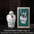 Grande vaso di zenzero in porcellana smaltata con motivo a pavone e borsa regalo elegante - Pavone Grande / Con Scatola Regalo E Borsa