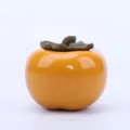 Boîte à thé artisanale en céramique en forme de kaki avec un glaçage orange éclatant - Style 1 - Jaune
