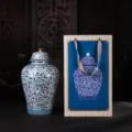 Boîte à thé ornementale en émail bleu et blanc avec son sac cadeau assorti élégant - L / Avec Boîte Cadeau et Sac à Main