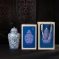 Coffret cadeau exquis avec boîte à thé en porcelaine bleue et blanche et motif floral émaillé - M / Avec Boîte Cadeau et Sac à Main