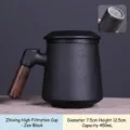 Elegante tazza da tè in ceramica nera da 450 ml con manico in legno e infusore - 450ml / Nero Zen - Stile Alto (01)