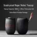 Portable matte black ceramic tea infuser mug set with hemp rope wrap and carrying case - With Lid + Infuser / Matte Black Style 01 (With Travel Bag)