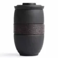 Black matte ceramic tea infuser mug with lid and heat-resistant rope wrap for office - With Lid + Infuser / Matte Black Style 01