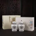 Elegante set di due contenitori per tè in ceramica vintage con scatola regalo premium - Motivo Persiano (Doppia Confezione Regalo)