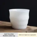 White suet jade porcelain teacup with bamboo joint design, 60ml capacity - 6.5x5.5cm (60mL)