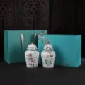 Eleganti contenitori per tè in ceramica con pavone e confezione regalo turchese - Motivo Pavone (Doppia Confezione Regalo)