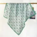 Close-up of lightweight cotton silk square scarf with elegant blue bohemian patterns - RY-48