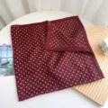 Elegant burgundy silk-like square scarf with white polka dots for head and neck styling - 65*65cm / Red