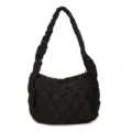Black quilted cloud shoulder bag, soft puffer hobo purse with scrunchie strap for women. - Black