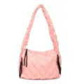 Pink quilted cloud shoulder bag, soft nylon hobo tote crossbody bag with black zipper cords. - Pink