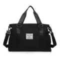 Black quilted large capacity sports gym bag with adjustable shoulder strap for travel - Style 7 / Black