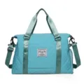 Large capacity quilted travel duffel bag in cyan with adjustable shoulder strap - Style 7 / Light Green