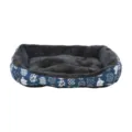 Ultra-soft plush rectangular pet bed with cartoon cat patterns for small dogs and cats - S: 45*35CM / Blue Lucky Cat