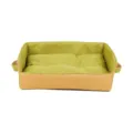 Breathable linen dog bed with leather trim and handles for small and medium pets main view - S: 42*31*12cm / Green
