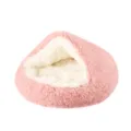 Comfortable soft round plush cat bed for winter warmth and cozy pet sleeping in pink - Size S (Diameter 40cm) / Dusty Pink & White