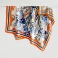 Vintage luxury floral and belt printed 130cm twill silk square scarf for elegant women - Standard / Orange Border (130FJ24-2)