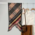 Elegant vintage geometric pattern silk-like long scarf for women's stylish travel outfits - Style (PXCJ04-1) / Black