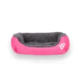 Cozy pink pet bed with soft gray plush lining and paw print design - 45cm * 35cm / Pink