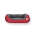 Comfortable red pet bed with white paw print design and warm grey plush inner lining - 45cm * 35cm / Red