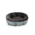 Round pet bed, grey linen exterior and dark brown plush interior, warm winter cat dog bed. - S: 50*50*15 cm / Dark Gray