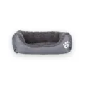 Soft gray pet bed featuring warm fleece lining and decorative white paw print design - S: 45cm*35cm (Suitable for pets within 2.5kg) / Gray
