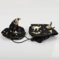 Halloween pet costume set featuring black and gold wizard hat with pumpkin patterns - Gilded Hat And Cape / One Size