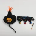 Halloween pet costume set featuring wizard hat with spider and skull scarf with bells - Pumpkin Hat And Color Skull Outfit / One Size